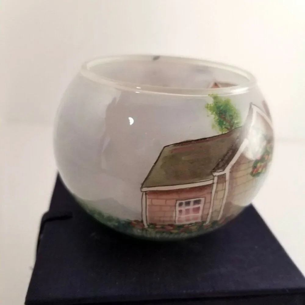 Vintage Marsha York Hand Painted Candle Holder Rose Covered Cottage Votive